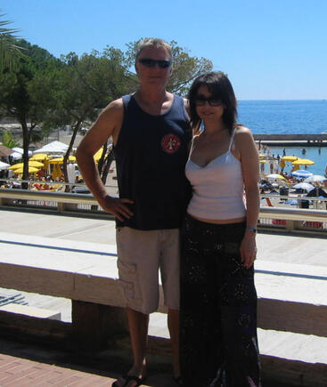 Larry on tour in Cannes with wife Denise David-Williams.