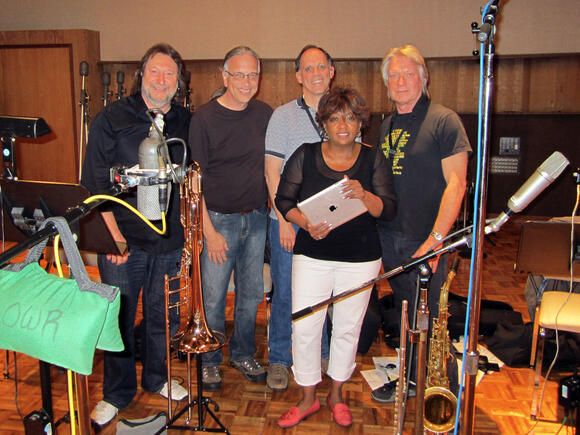 Chuck Findley (trumpet), Bill Reichenbach (trombone, bass trb), Bill Liston (tenor sax, flute), Anita, Larry (tenor sax, flute, arranger)