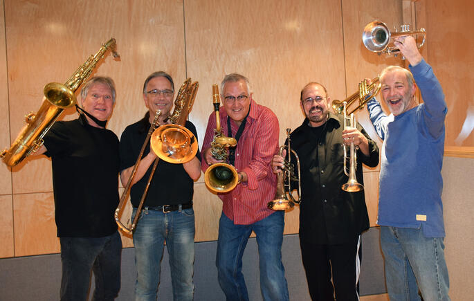 Seawind recording Larry Williams' horn arrangement for the new song "Your Love" by Bob Wilson. Larry Williams, Bill Riechenbach (trombone), Kim Hutchcroft (tenor and baritone sax), Garry Grant (trumpet), Larry Hall (trumpet).