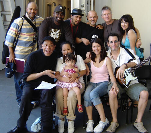Jarreau band/family on stage before the show at the Hollywood Bowl.