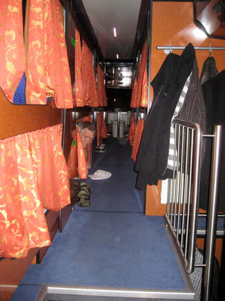 Sleeping bunks on European tour bus.